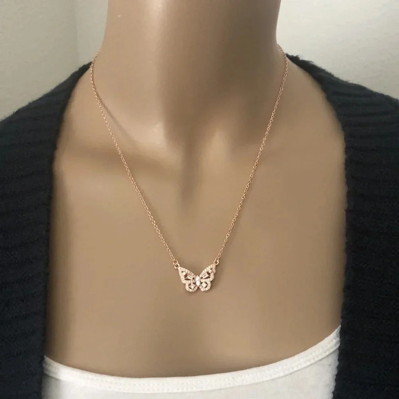 S925 Rose Gold Simulated Diamond Butterfly Necklace - Picture 6 of 8